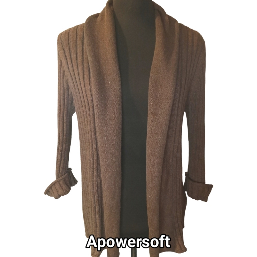 Rich Brown Ribbed Open-Front Cardigan